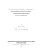 Teachers' Reported Beliefs With Regard to Response to Intervention In a Southeastern United States School District