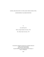School organization Culture, Basic Need Satisfaction, and Beginning Teacher Retention
