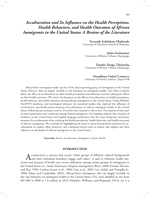 Acculturation and its influence on the health perceptions, health behaviors, and health outcomes of African immigrants in the United States: A review of the literature