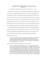 Merleau-Ponty's criticism of Phenomenology of Perception
