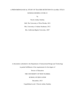 A Phenomenological Study of Teacher Retention in Alaska Title I Schools During COVID-19