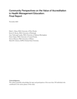 Community Perspectives on the Value of Accreditation in Health Managent Education: Final Report