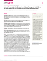 Patients' Perceived Level of Clinician Knowledge of Transgender Health Care, Self-rated Health, and Psychological Distress among Transgender Adults